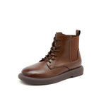 JOY&MARIO Women's Action Leather Lace-up Boots in Brown-69091W JOYANDMARIO