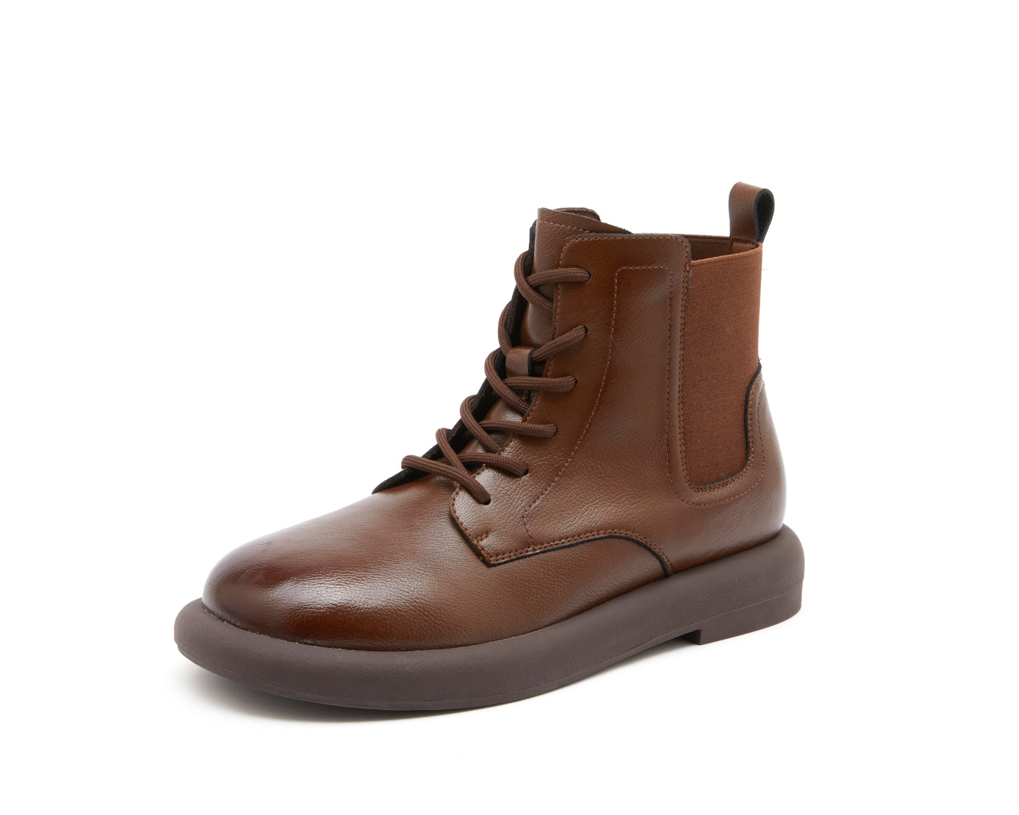 JOY&MARIO Women's Action Leather Lace-up Boots in Brown-69091W JOYANDMARIO