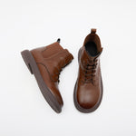 JOY&MARIO Women's Action Leather Lace-up Boots in Brown-69091W JOYANDMARIO