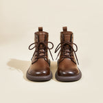 JOY&MARIO Women's Action Leather Lace-up Boots in Brown-69093W JOYANDMARIO
