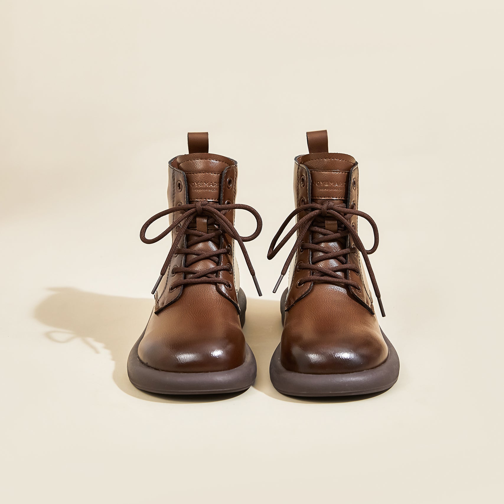 JOY&MARIO Women's Action Leather Lace-up Boots in Brown-69093W JOYANDMARIO