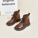 JOY&MARIO Women's Action Leather Lace-up Boots in Brown-69093W JOYANDMARIO