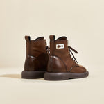 JOY&MARIO Women's Action Leather Lace-up Boots in Brown-69093W JOYANDMARIO