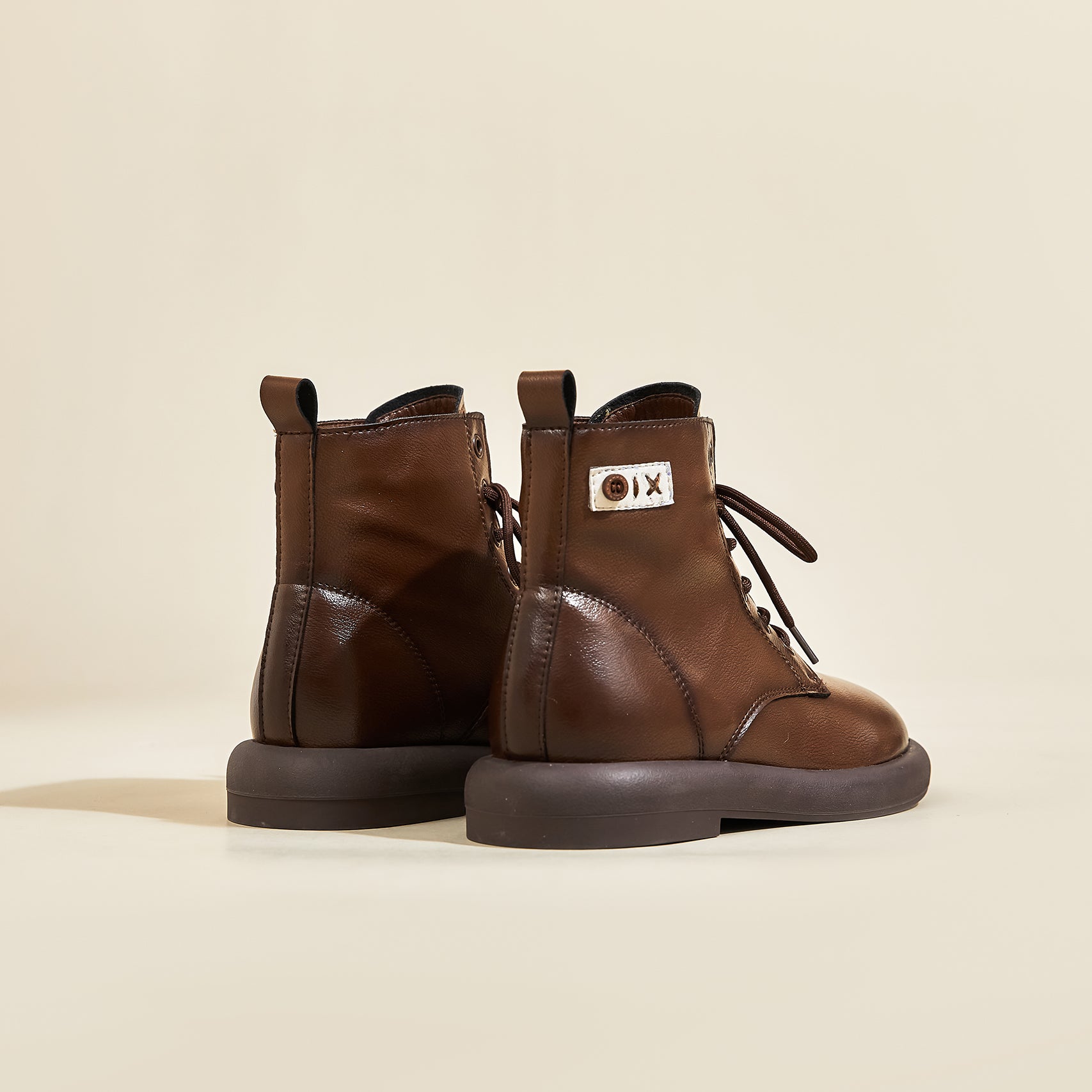 JOY&MARIO Women's Action Leather Lace-up Boots in Brown-69093W JOYANDMARIO