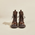 JOY&MARIO Women's Action Leather Lace-up Boots in Brown-69095W JOYANDMARIO