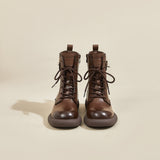 JOY&MARIO Women's Action Leather Lace-up Boots in Brown-69095W JOYANDMARIO