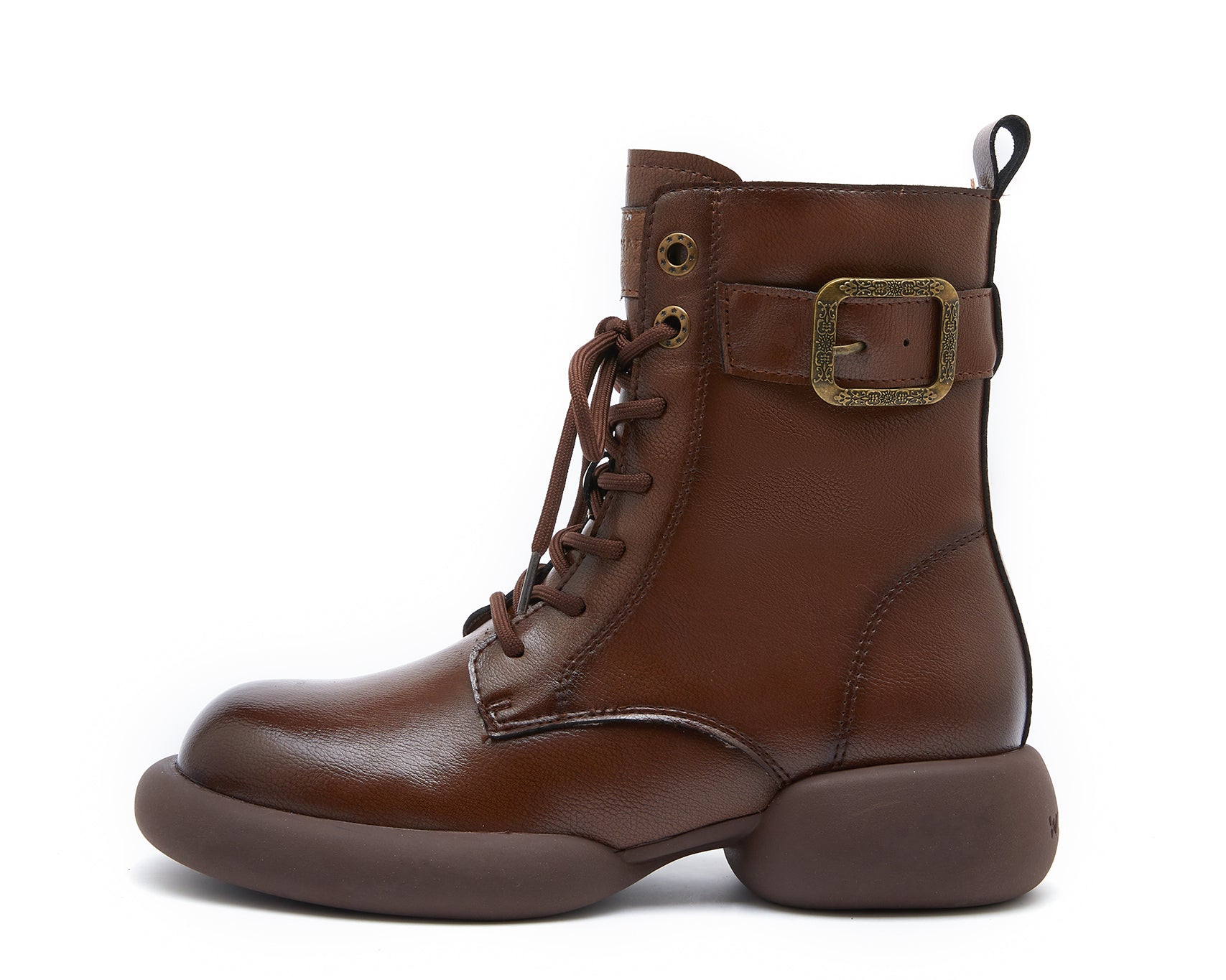JOY&MARIO Women's Action Leather Lace-up Boots in Brown-69095W JOYANDMARIO