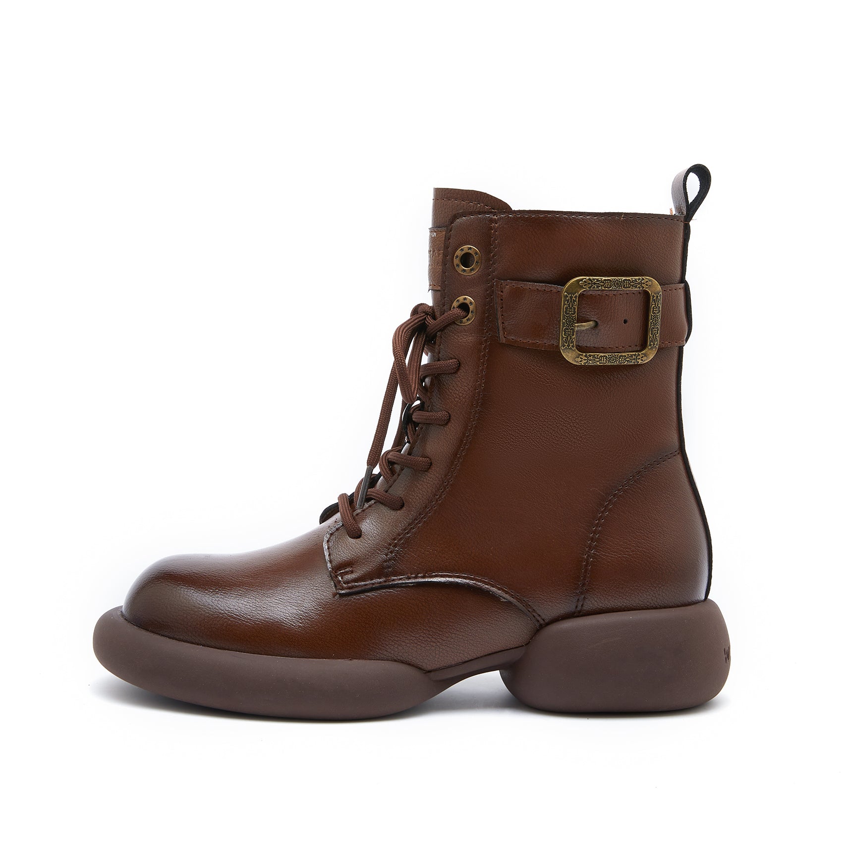 JOY&MARIO Women's Action Leather Lace-up Boots in Brown-69095W JOYANDMARIO