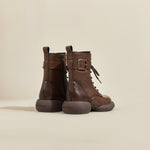 JOY&MARIO Women's Action Leather Lace-up Boots in Brown-69095W JOYANDMARIO