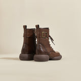 JOY&MARIO Women's Action Leather Lace-up Boots in Brown-69095W JOYANDMARIO