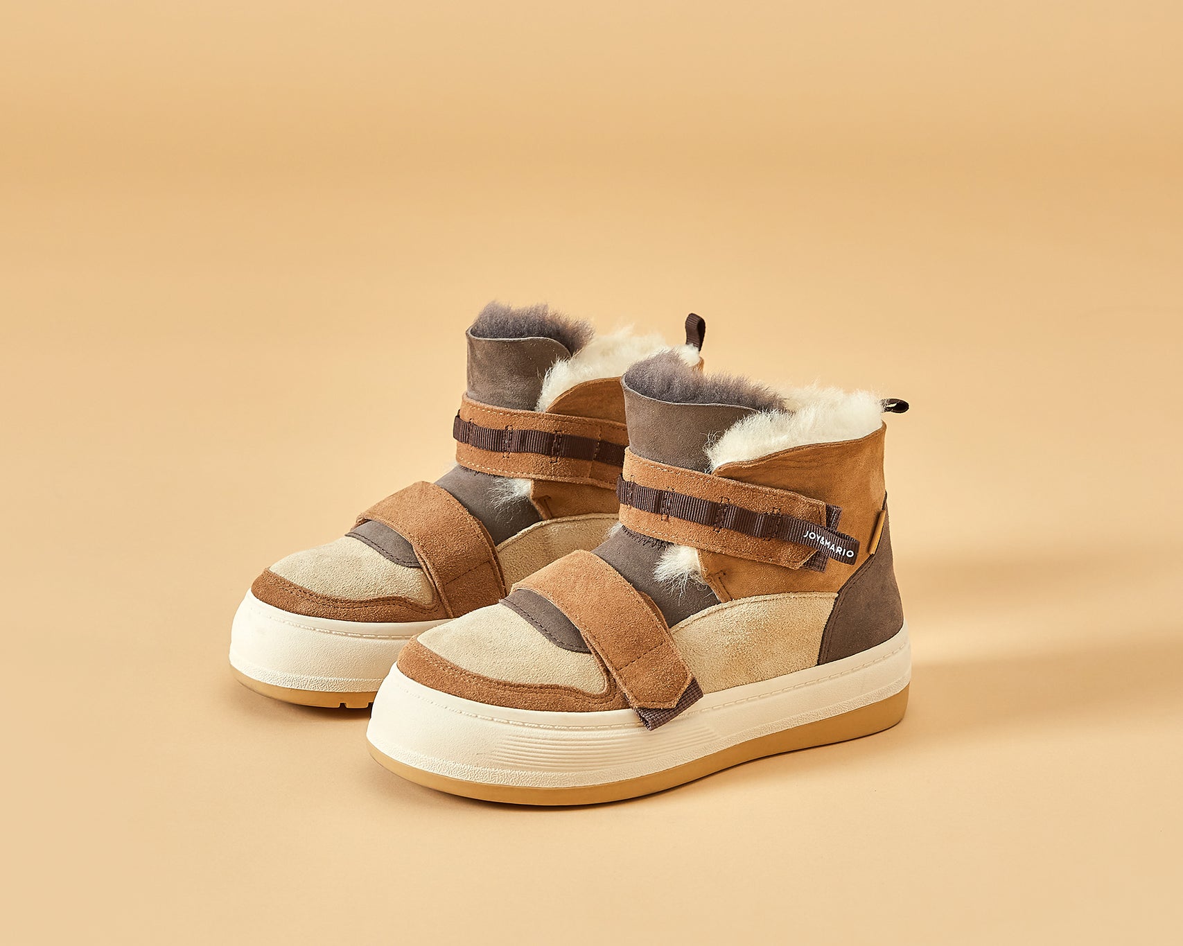 JOY&MARIO Women's Cow Suede Snow Short Boots in Camel-87307W JOYANDMARIO