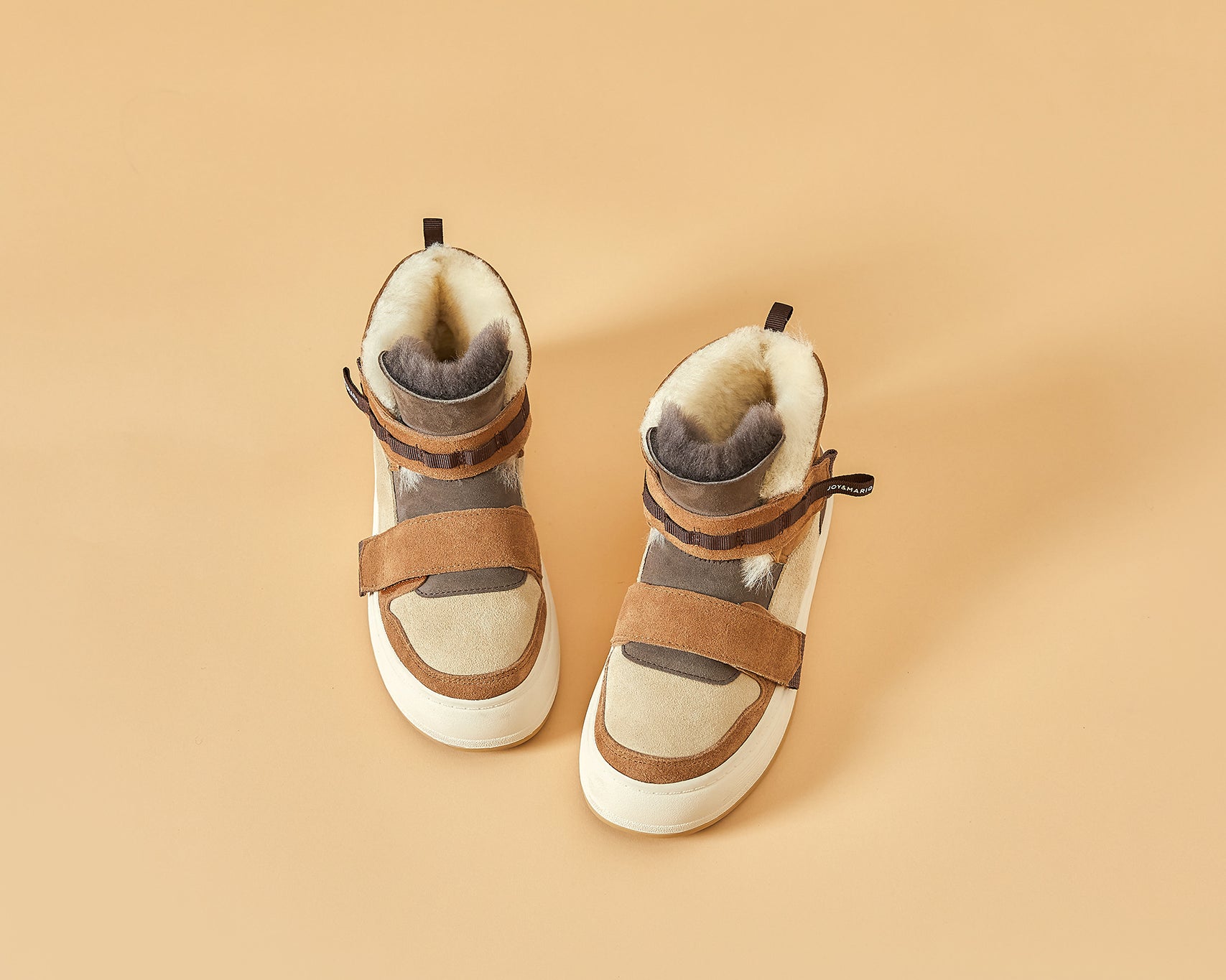 JOY&MARIO Women's Cow Suede Snow Short Boots in Camel-87307W JOYANDMARIO