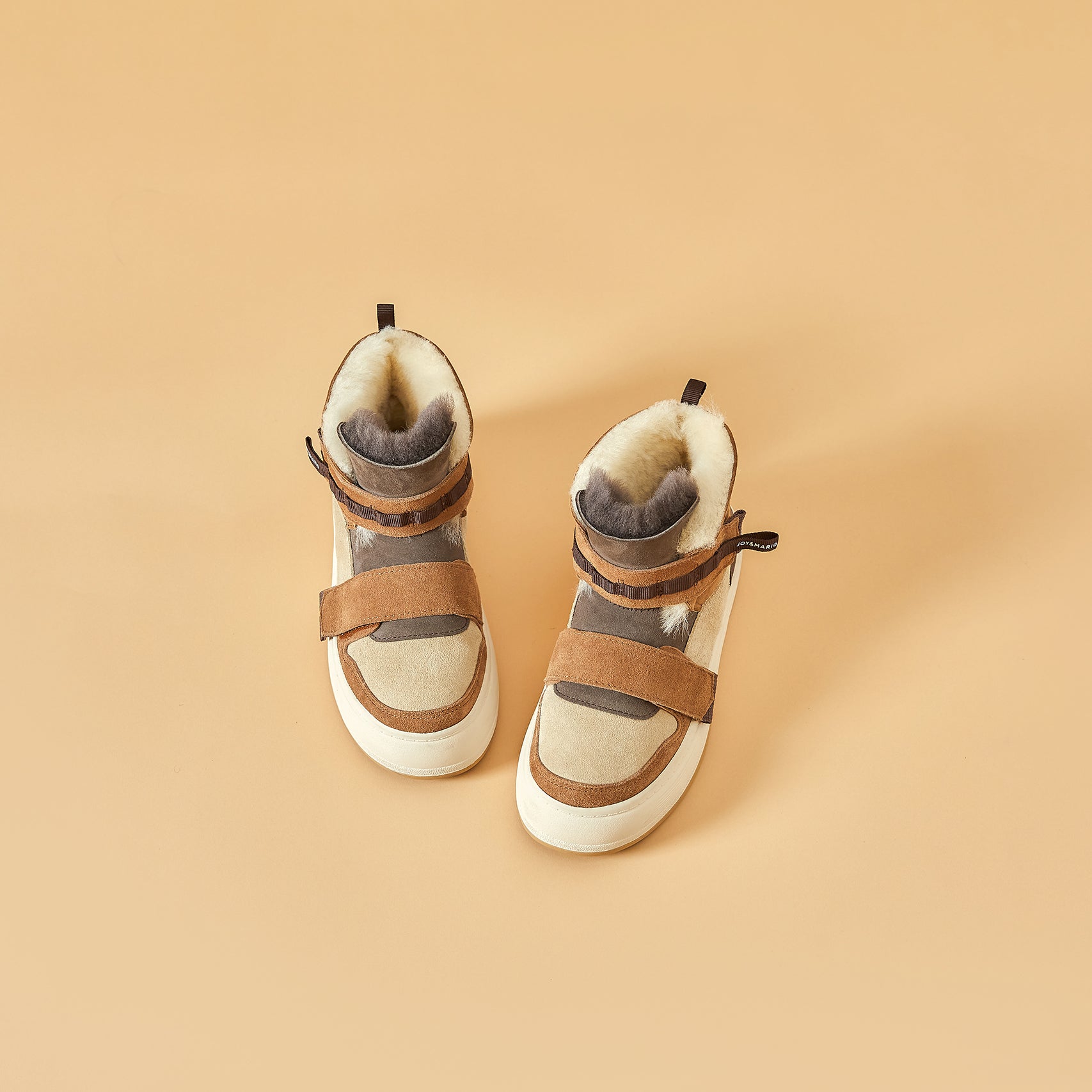 JOY&MARIO Women's Cow Suede Snow Short Boots in Camel-87307W JOYANDMARIO