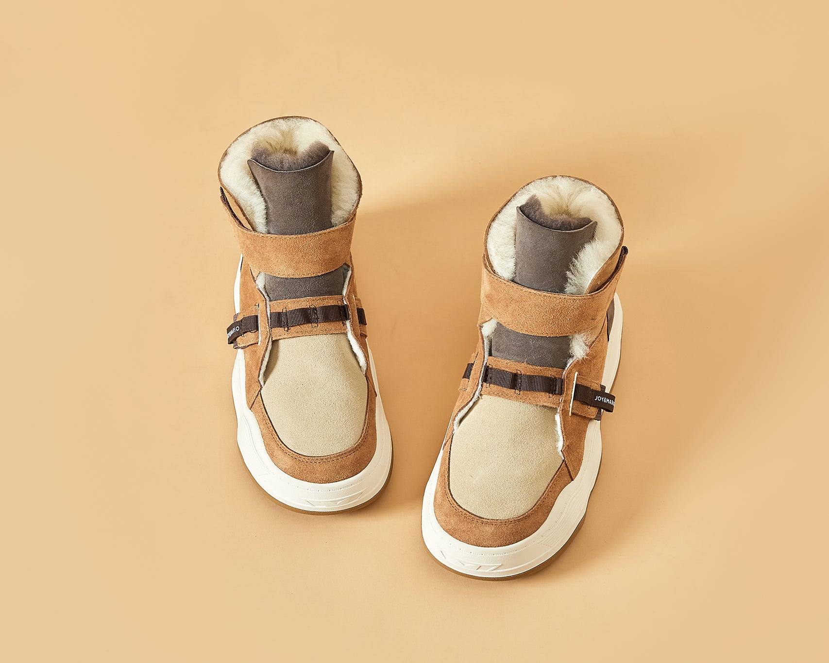 JOY&MARIO Women's Cow Suede Snow Short Boots in Camel-87308W JOYANDMARIO