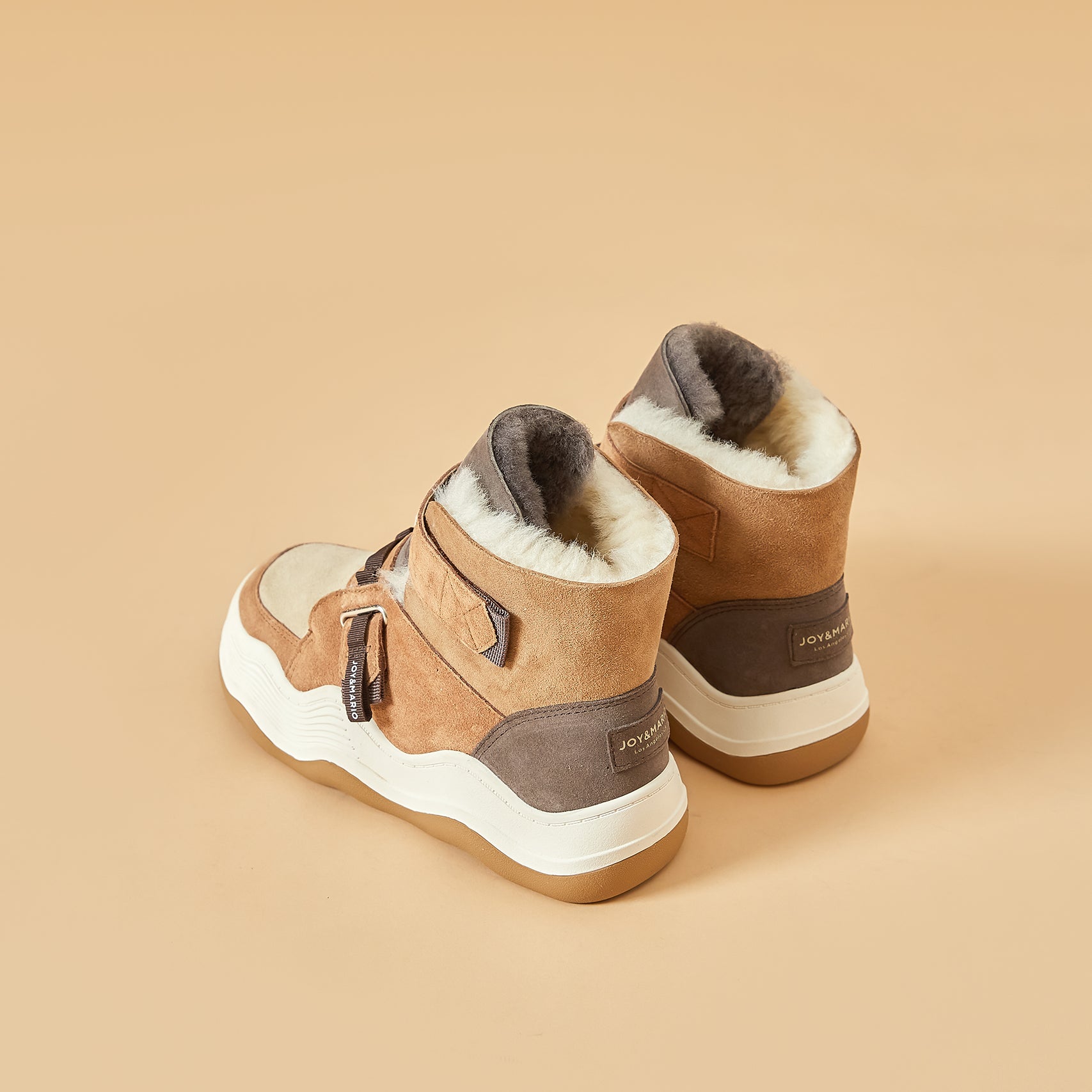 JOY&MARIO Women's Cow Suede Snow Short Boots in Camel-87308W JOYANDMARIO