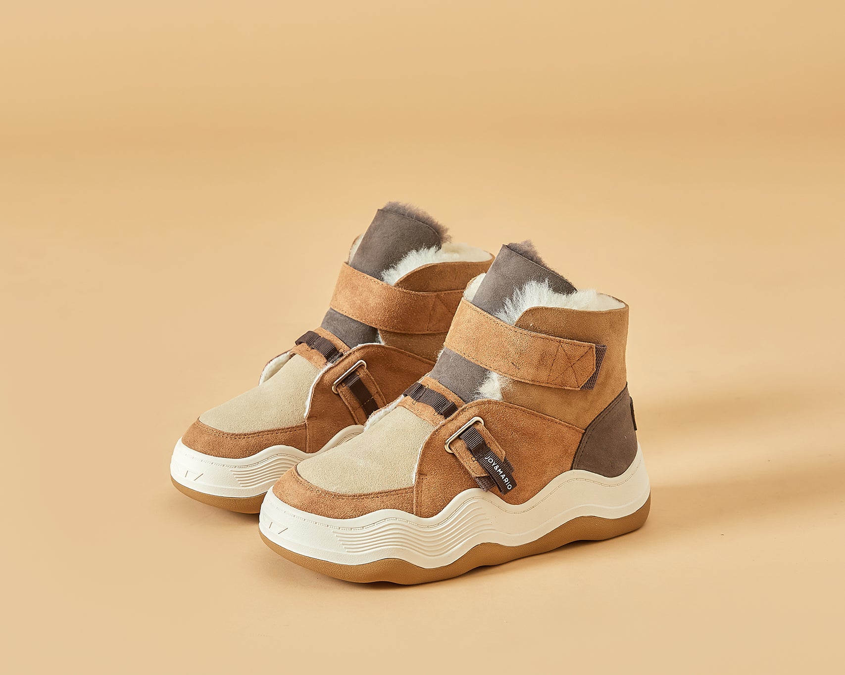 JOY&MARIO Women's Cow Suede Snow Short Boots in Camel-87308W JOYANDMARIO