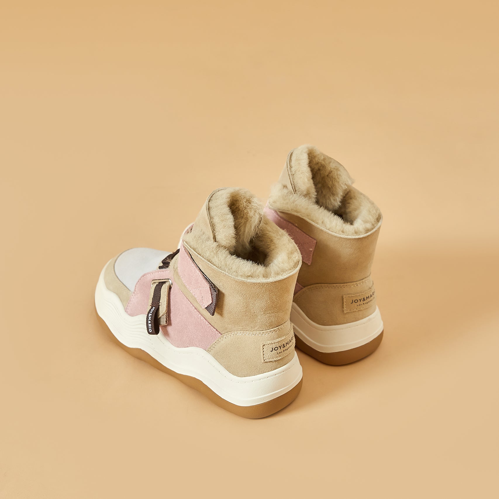 JOY&MARIO Women's Cow Suede Snow Short Boots in Pink-87308W JOYANDMARIO