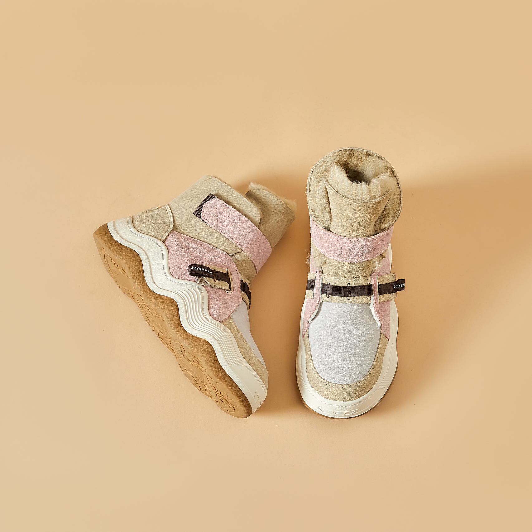 JOY&MARIO Women's Cow Suede Snow Short Boots in Pink-87308W JOYANDMARIO
