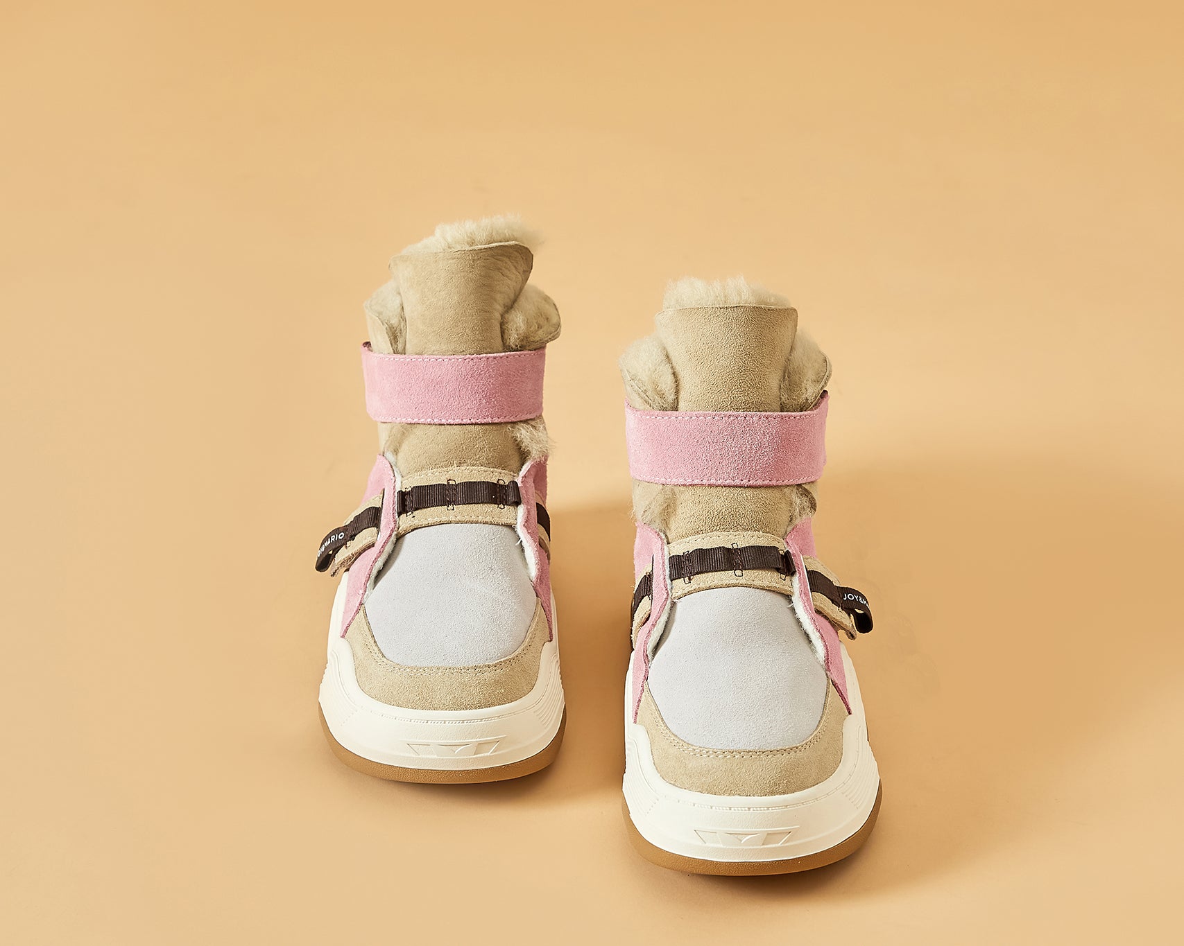 JOY&MARIO Women's Cow Suede Snow Short Boots in Pink-87308W JOYANDMARIO
