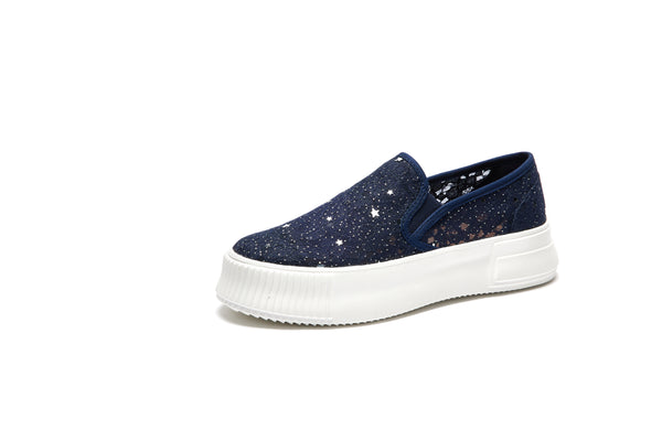 Women’s Slip-On Canvas Platform Loafers in Navy-83305W