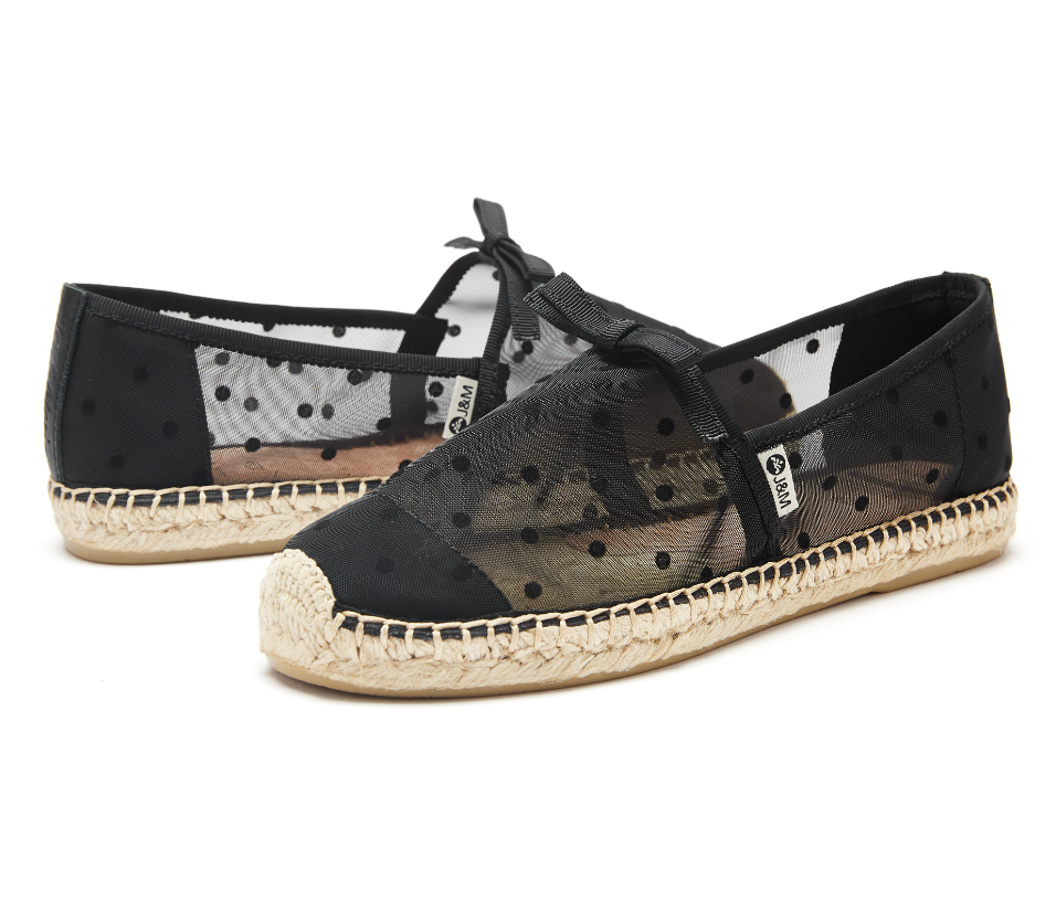 JOY&MARIO Handmade Women’s Slip-On Espadrille Mesh Loafers Flats in Black-05027W