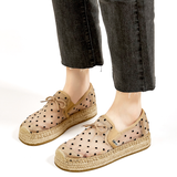 Load image into Gallery viewer, JOY&amp;MARIO Handmade Women’s Slip-On Espadrille Mesh Loafers Flats Shoes 05207W Apricot